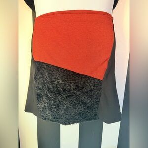 ASOS Orange & Black Faux Fur Leopard A-Line Color Block Mini Skirt - SZ 14 NWOT